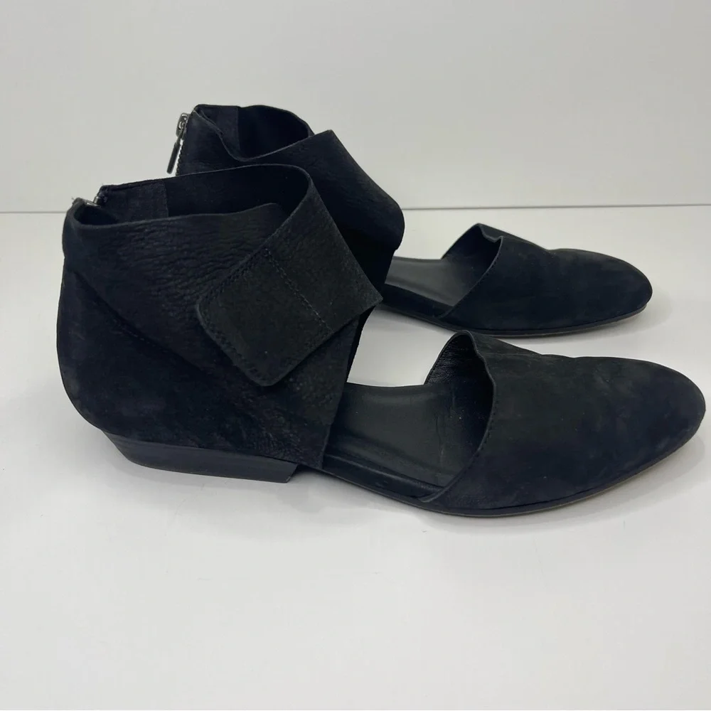 Eileen Fisher Women’s 7.5 Black Tumbled Nubuck‎ Suede Pointed Toe Strap Shoes